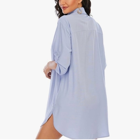 NEW!! Light Blue Loose Fit Shirt Dress with Pockets - Size M NWOT - Picture 4 of 4